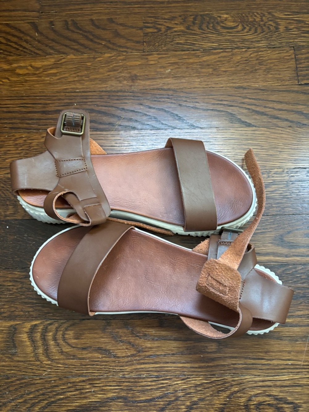 MIA Brown Two-Strap Leather Sandals with Ankle Buckle